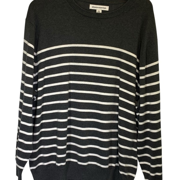NEW AMAZON ESSENTIALS Big men's size 2XL crewneck sweater Gray white stripe - Picture 2 of 4